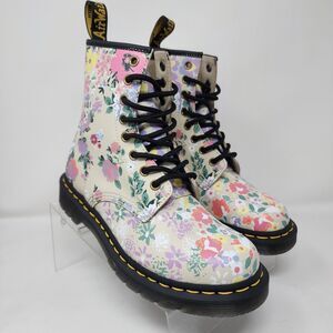 Dr Martens 1460 Pascal Boots Womens 6 Floral Leather Moto Streetwear Biker Shoes